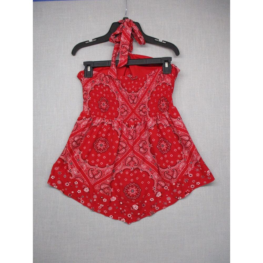 No Boundaries Red Paisley Y2K Boho Halter Bandana Top juniors Size XL 15 17 - Picture 9 of 11